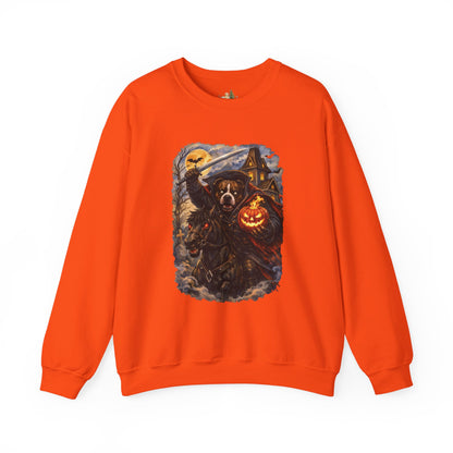 Unisex Halloween Pit Bull Headless Horseman Crewneck Sweatshirt ~ What Tails Lurk Behind The Pines