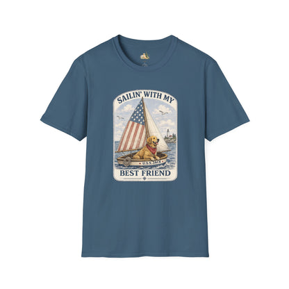 Sailin' With My Best Friend T-Shirt – Patriotic Labrador Dog Sailing Tee (Light Weight, Ultra Soft T-shirt)