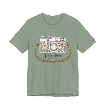 Floral Vintage Camera Adventure Awaits T-Shirt | Photography Travel Tee