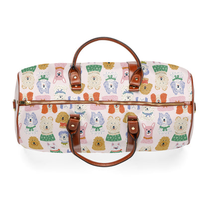 Waterproof Dog Print Travel Bag – Cute Cartoon Pup Weekender Duffel