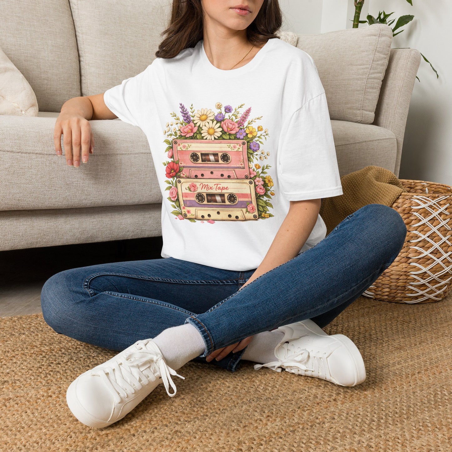 Retro Floral Cassette T-Shirt — Mix Tape Design for Music Lovers (Light Weight Ulta Soft Tee)
