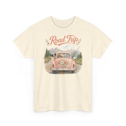 Road Trip Vintage Car T-Shirt — Retro Floral Scenic Drive Tee ( Heavy Weight Tee)