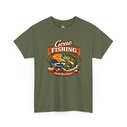 Gone Fishing Graphic Tee — "Gone Fishing, Catch You Later" Fishing T-Shirt (Heavy Weight Tee)
