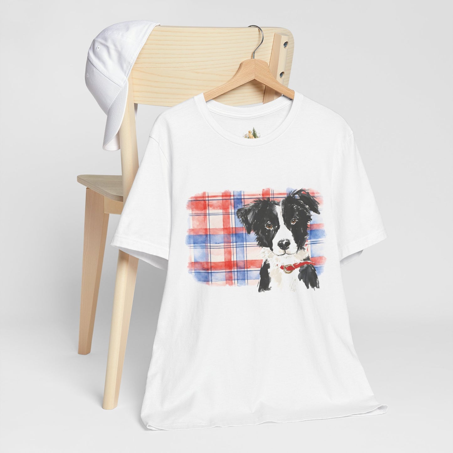 Plaid Pup Graphic Tee — Border Collie Watercolor Shirt
