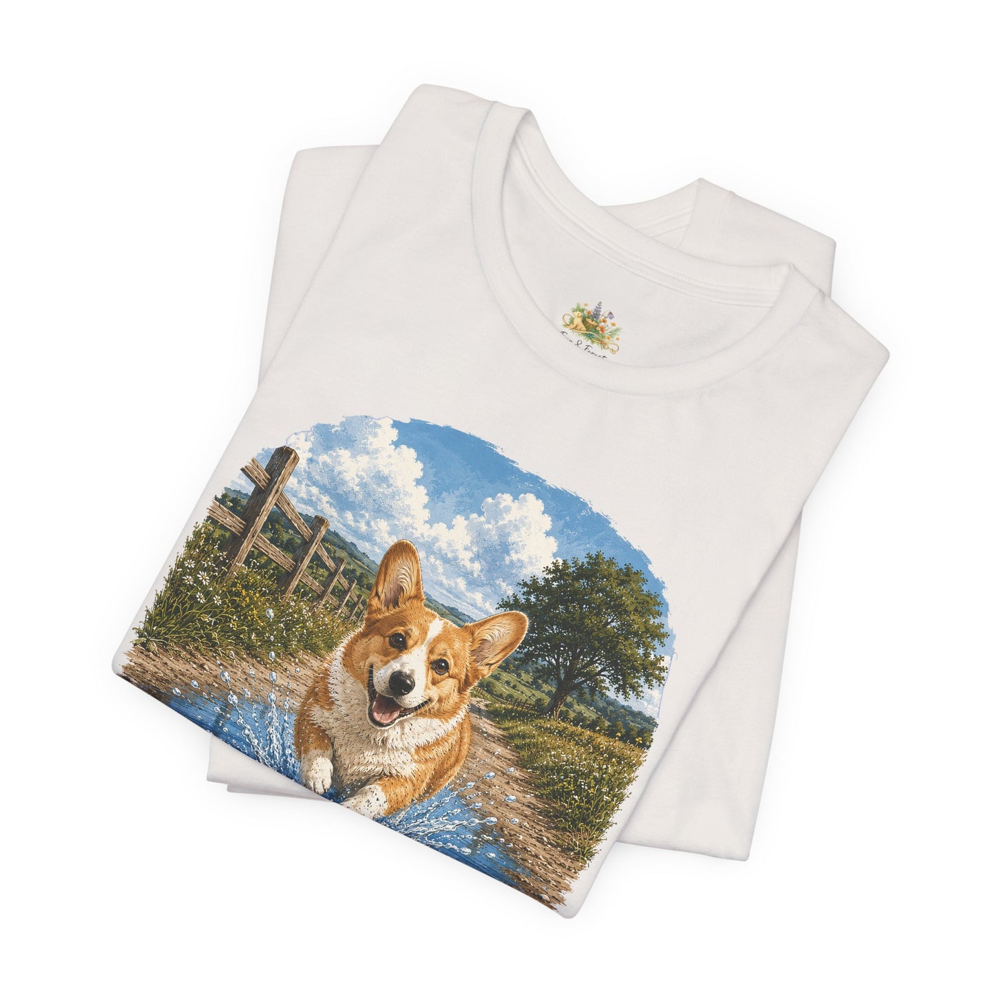 Corgi Splash T-Shirt — Playful Dog Graphic Tee