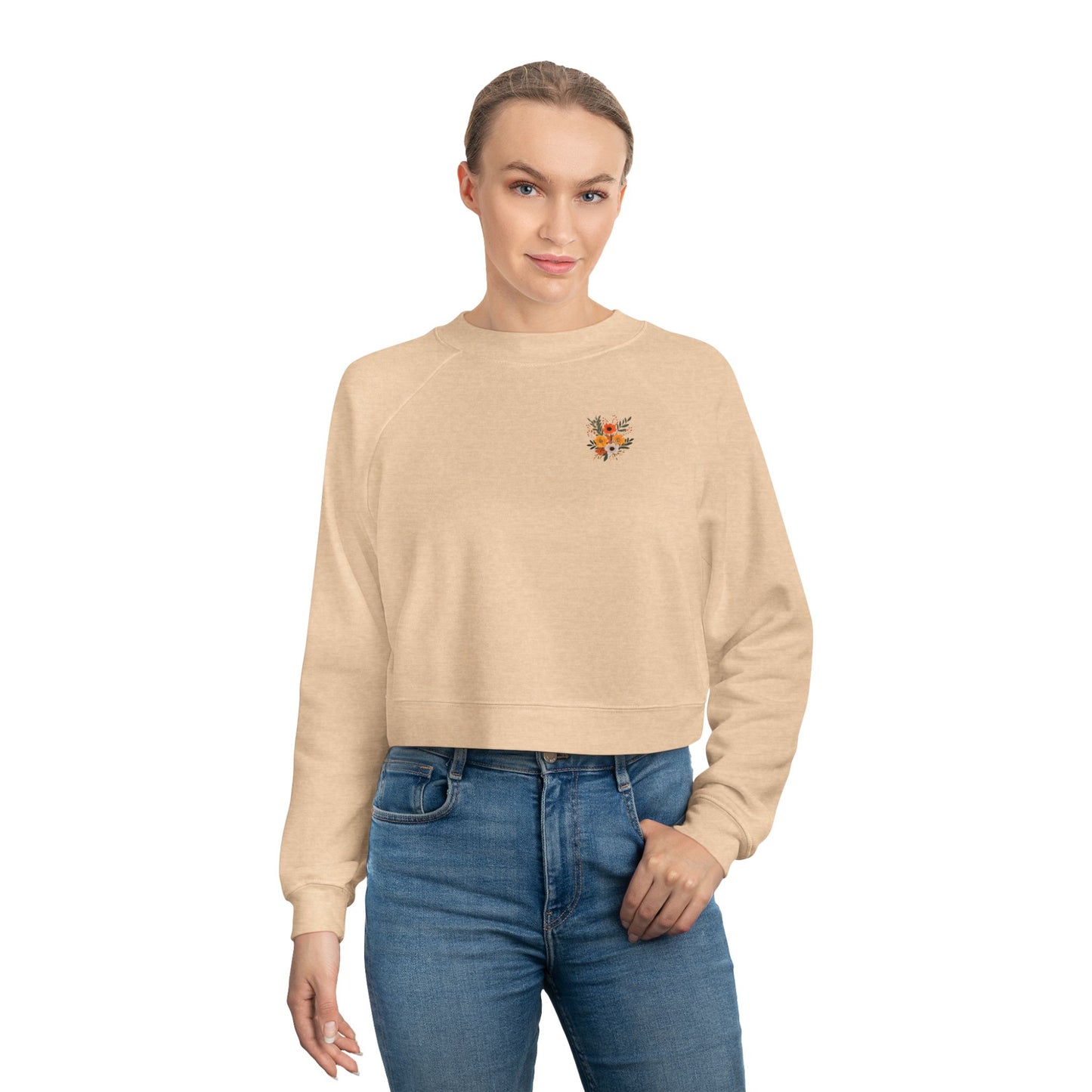 Cropped Pullover — Tiny Fiery Flowers Embroidered Fleece