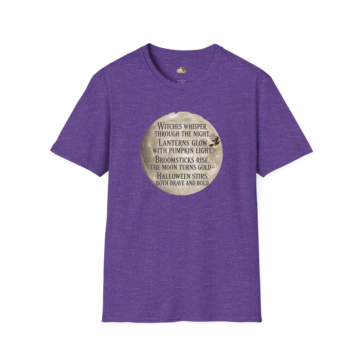 Halloween Poem T-Shirt — "Witches whisper through the night" Moon Graphic