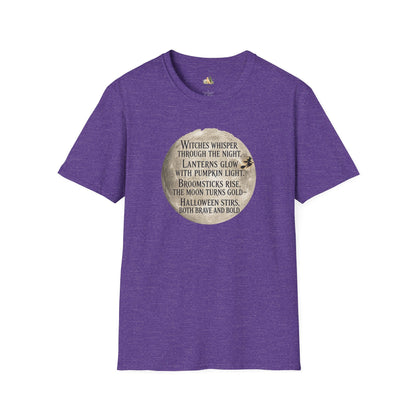 Halloween Poem T-Shirt — "Witches whisper through the night" Moon Graphic