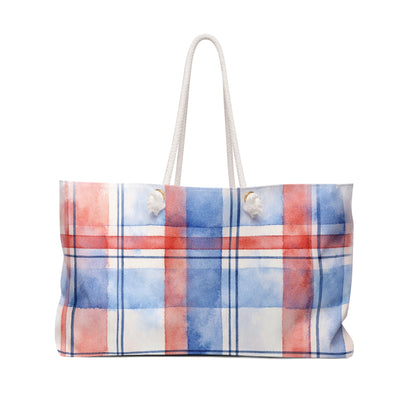 Patriotic Watercolor Plaid Weekender Bag