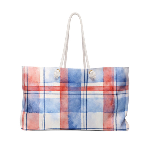 Patriotic Watercolor Plaid Weekender Bag