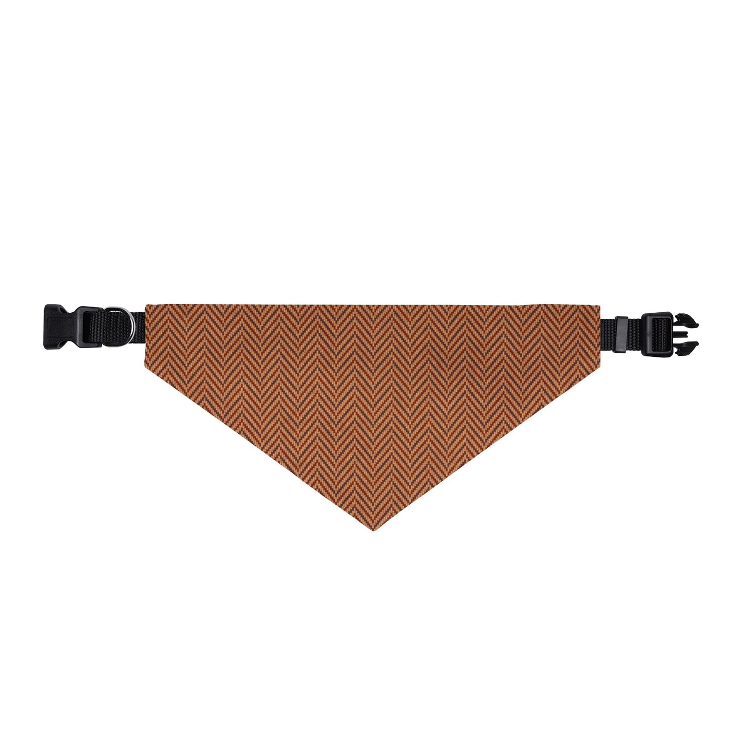Brown Herringbone Clip-On Pet Bandana — Cozy Fall Dog & Cat Accessory