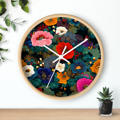 Floral Night Garden Wall Clock — Colorful Botanical Clock for Living Room & Bedroom