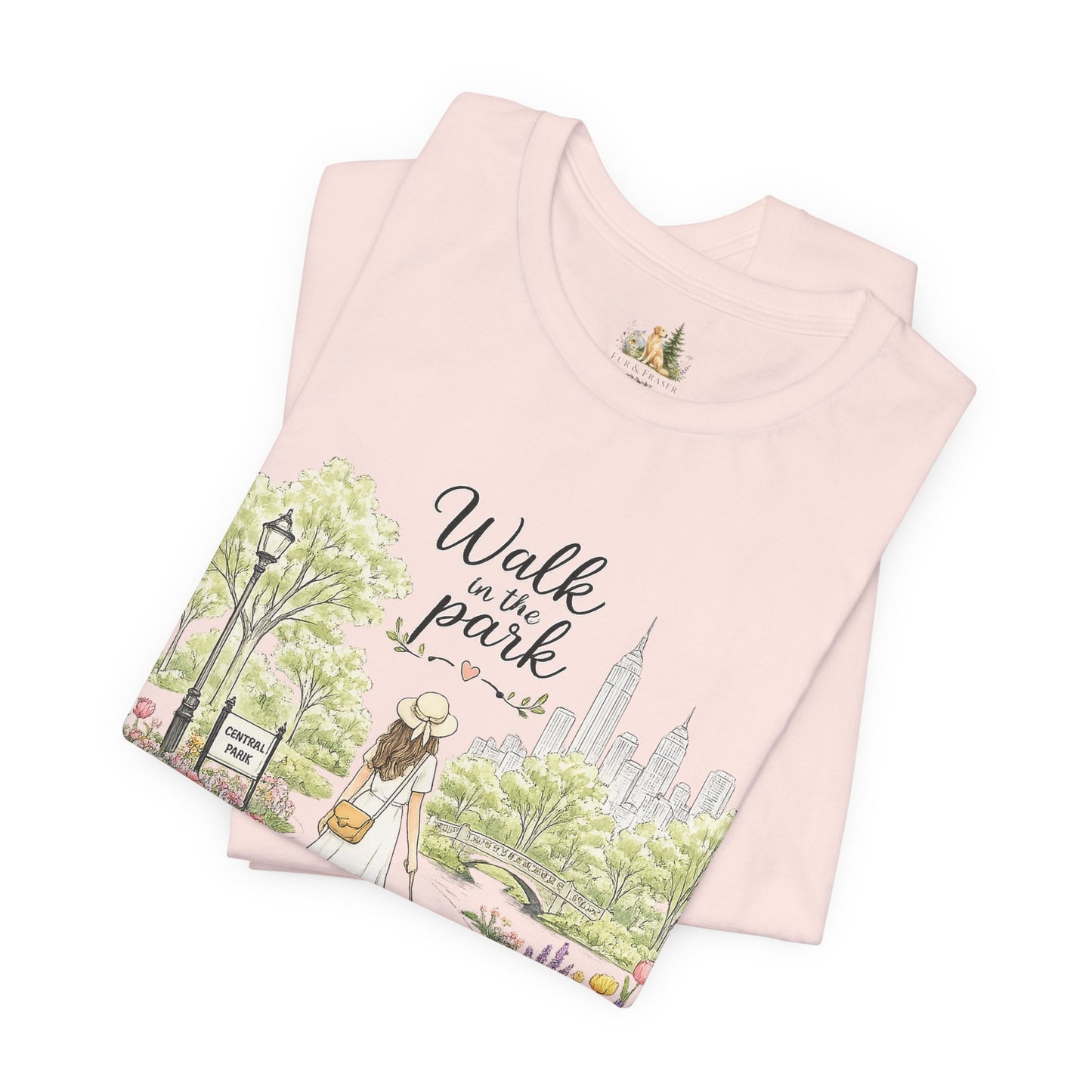 Walk in the Park T-Shirt | Woman Walking Dog Park Illustration