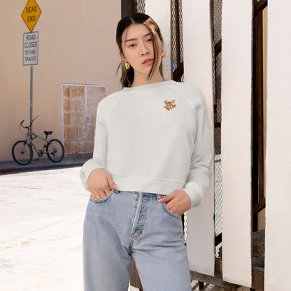 Cropped Pullover — Tiny Fiery Flowers Embroidered Fleece