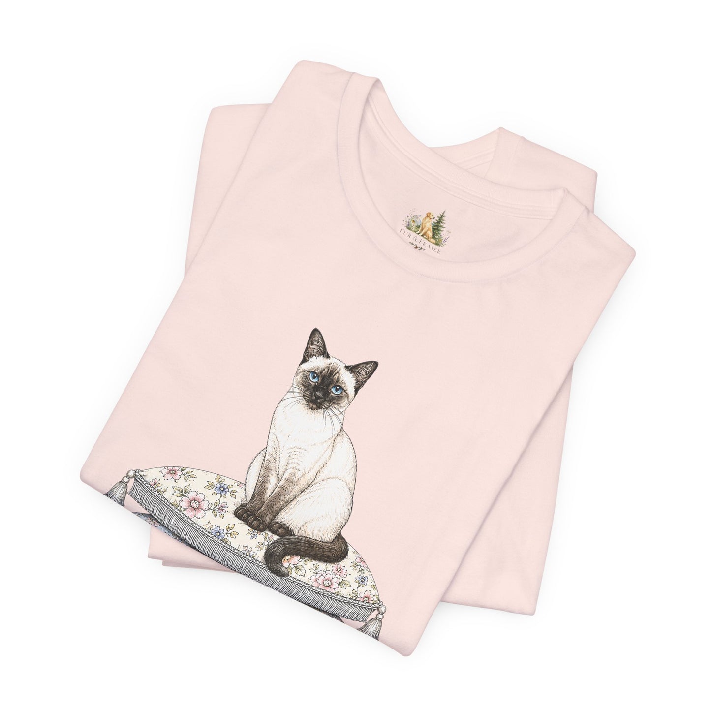 Siamese Cat on Floral Pillows T-Shirt | Vintage Pet Illustration