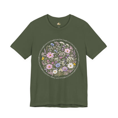 Wildflower Circle T-Shirt — Floral 'Love' Typography Tee