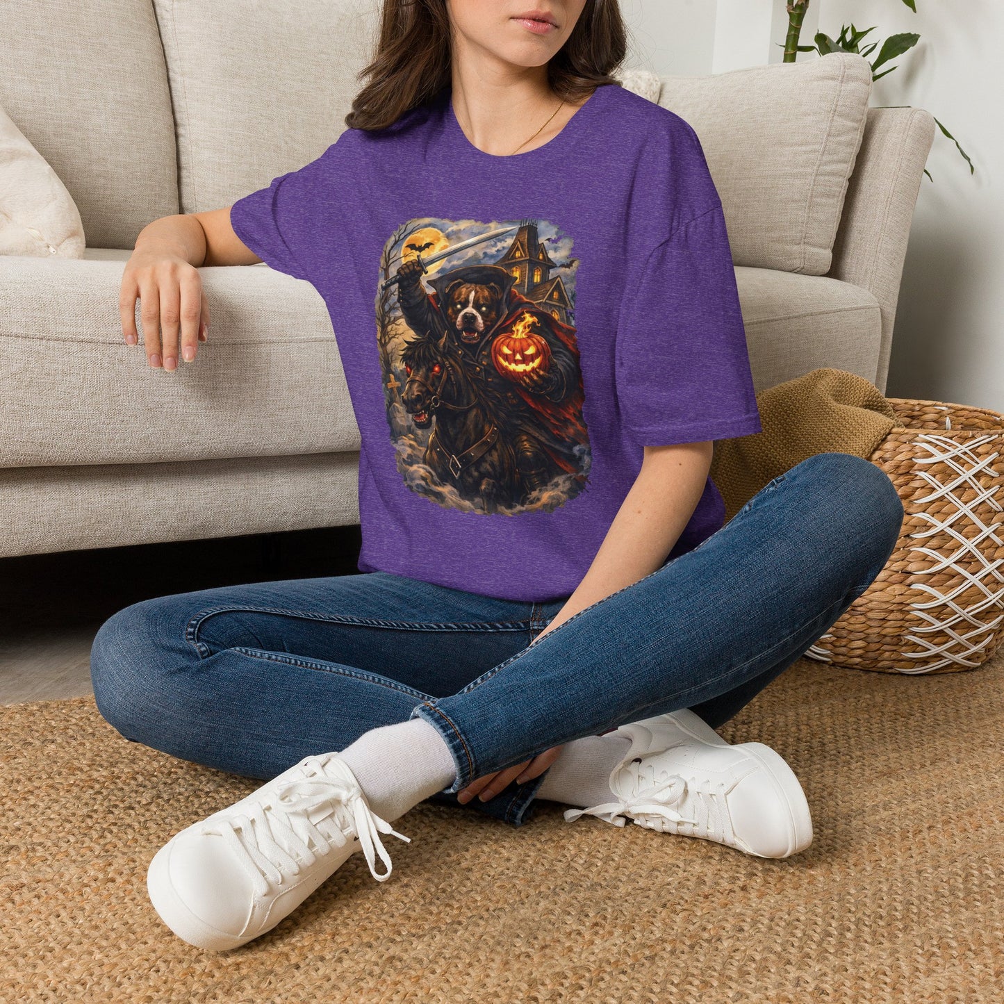 Unisex Halloween Pit Bull Headless Horseman Tee – What Tails Lurk Behind The Pines Collection