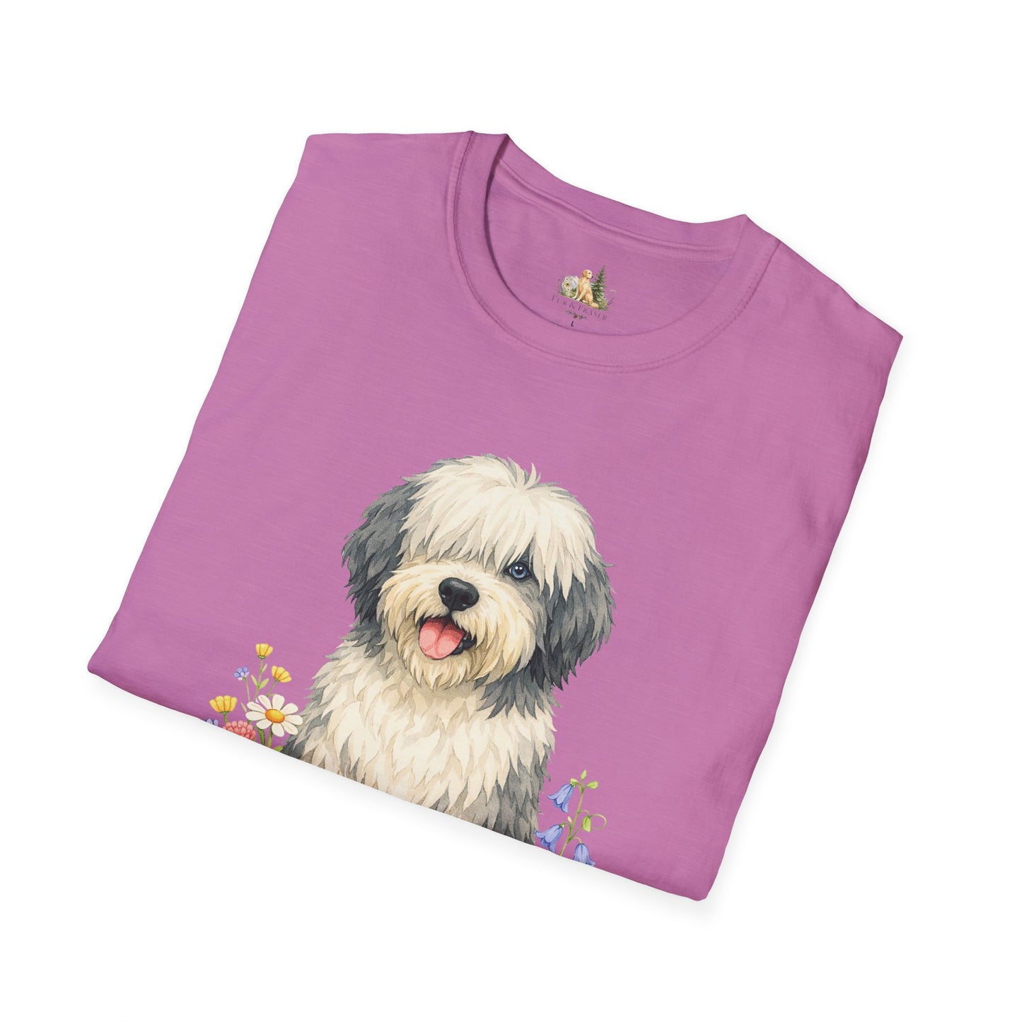 Old English Sheepdog Floral Tee — Cute Dog T‑Shirt for Dog Lovers (Light Weight, Ultra Soft Tee)