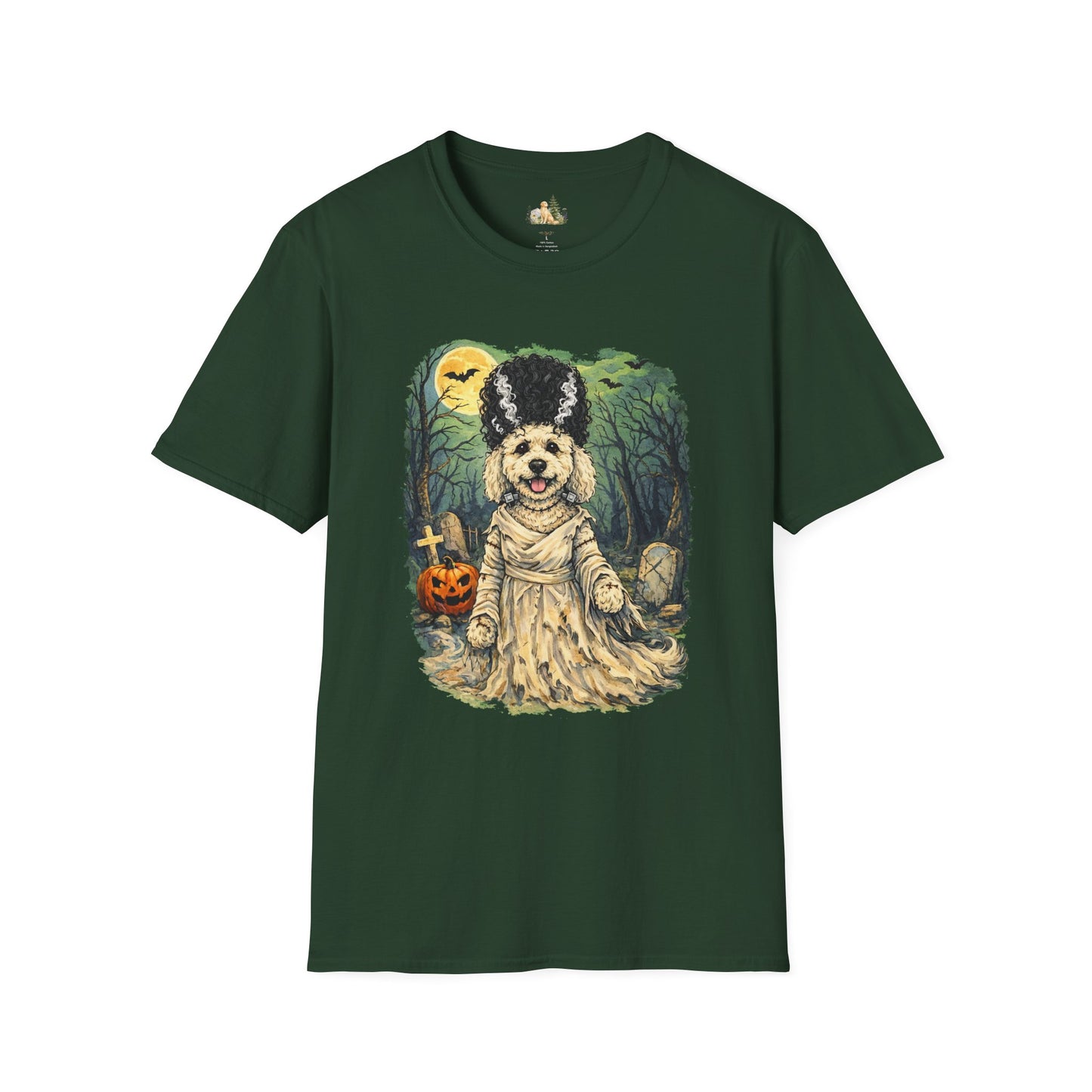 Unisex Halloween Dog Bride Of Barkenstein T-Shirt —What Tails Lurk Behind The Pines Collection