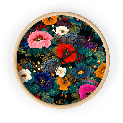 Floral Night Garden Wall Clock — Colorful Botanical Clock for Living Room & Bedroom