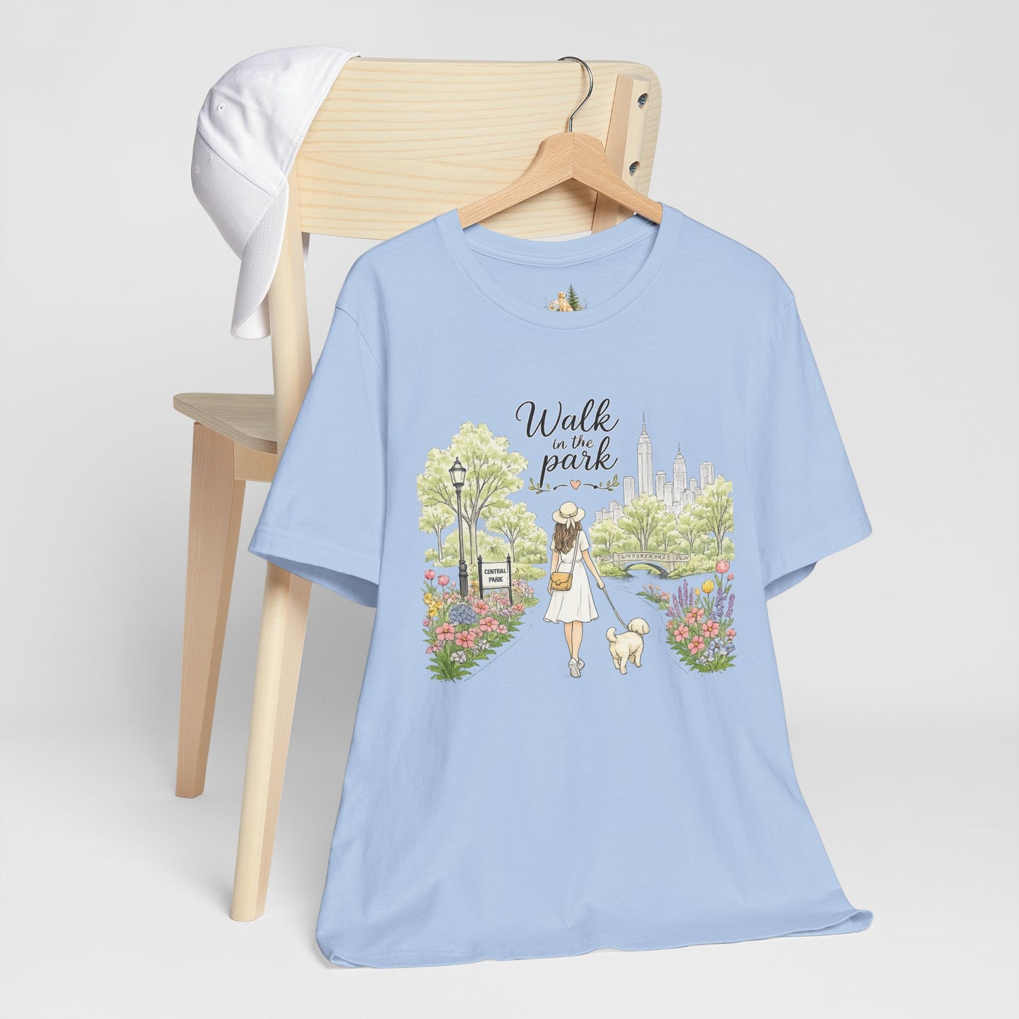 Walk in the Park T-Shirt | Woman Walking Dog Park Illustration