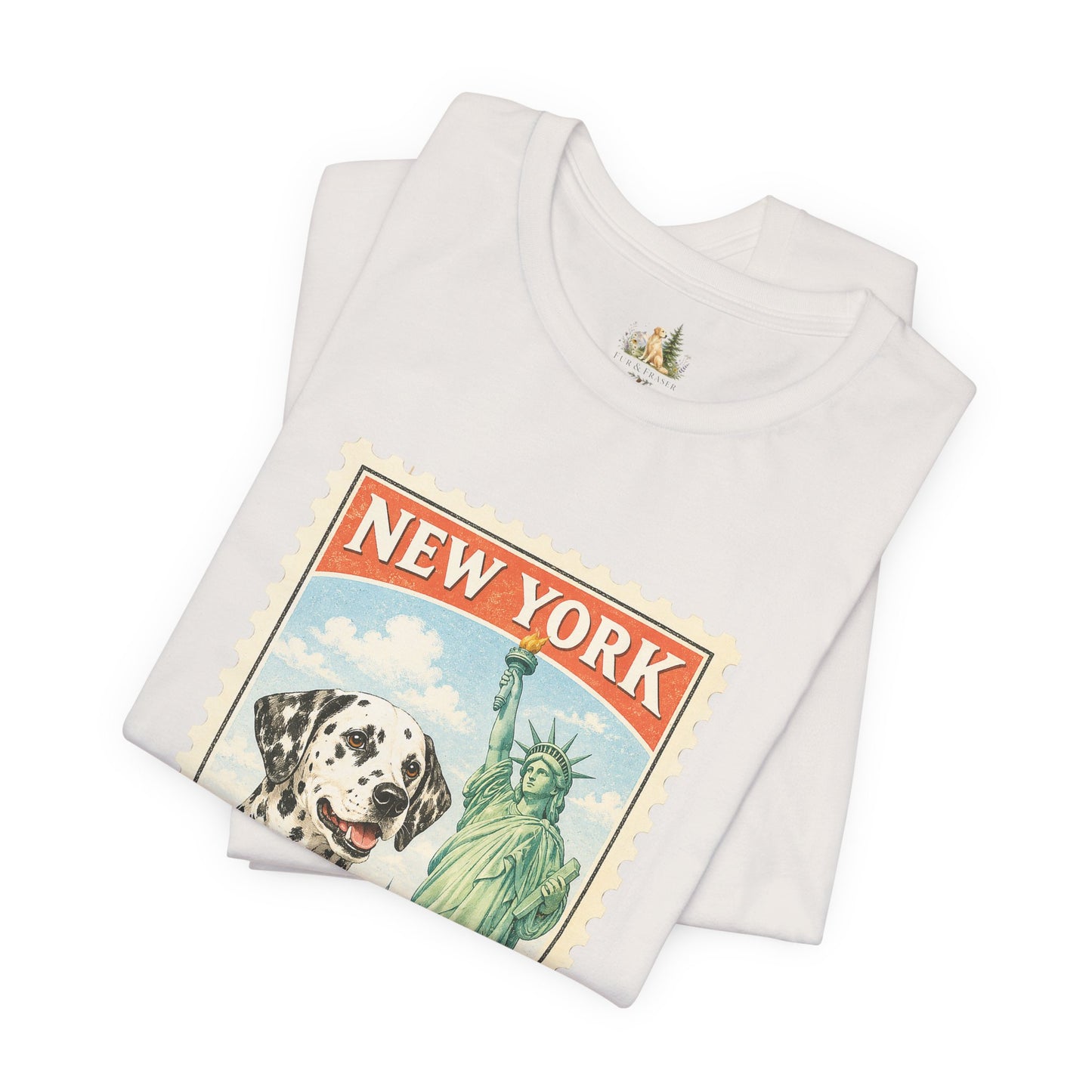 New York Dalmatian T-Shirt | Statue of Liberty Vintage Postage