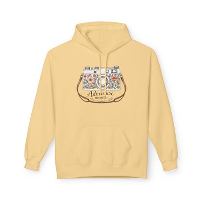 Adventure Camera Hoodie | Vintage Film Camera Illustration, Floral Travel Design