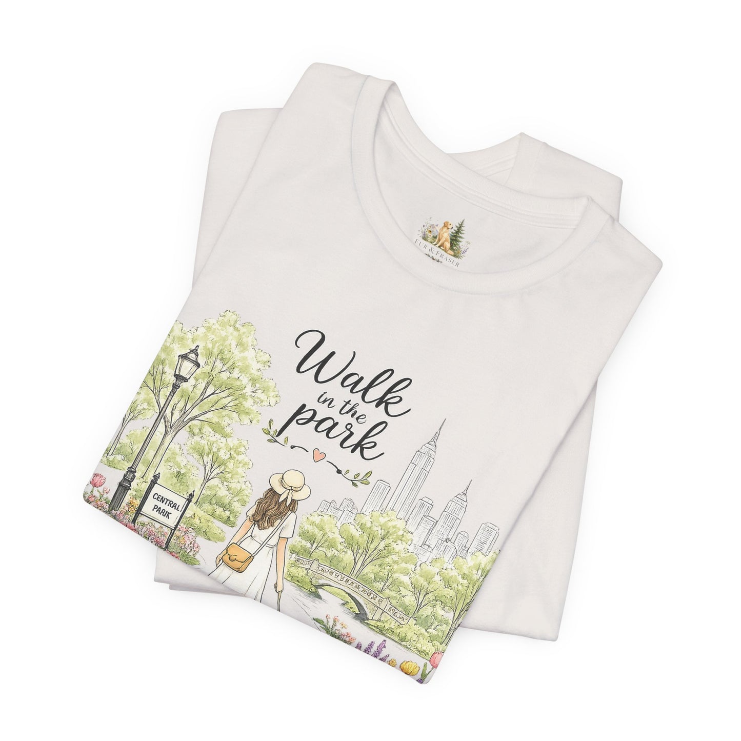 Walk in the Park T-Shirt | Woman Walking Dog Park Illustration