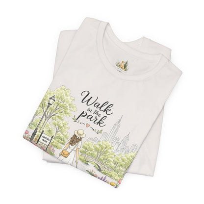 Walk in the Park T-Shirt | Woman Walking Dog Park Illustration