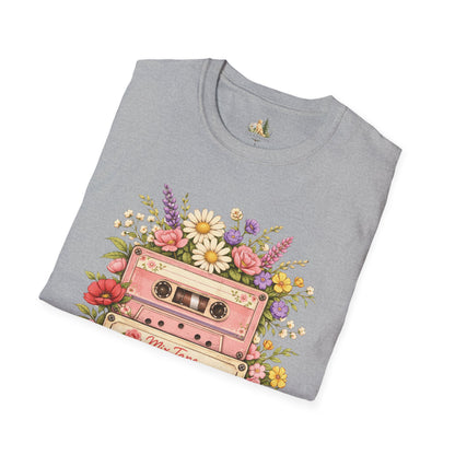 Retro Floral Cassette T-Shirt — Mix Tape Design for Music Lovers (Light Weight Ulta Soft Tee)