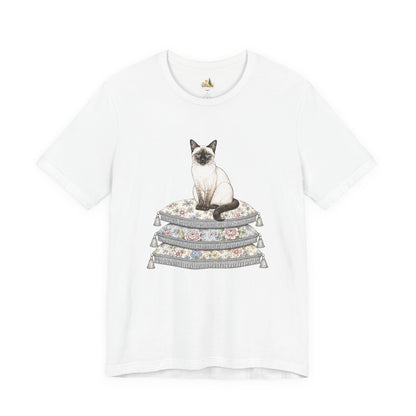 Siamese Cat on Floral Pillows T-Shirt | Vintage Pet Illustration