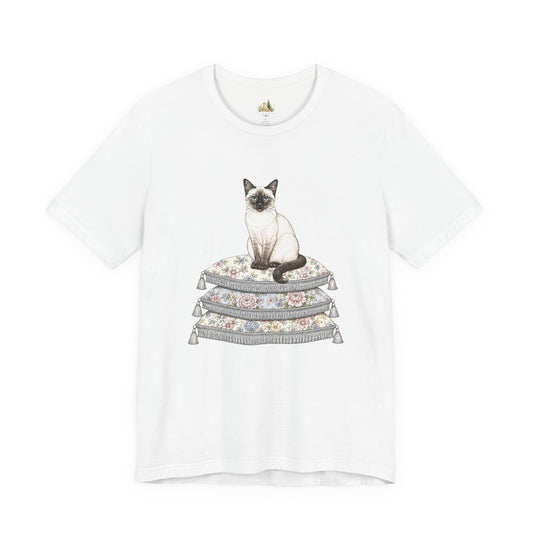 Siamese Cat on Floral Pillows T-Shirt | Vintage Pet Illustration
