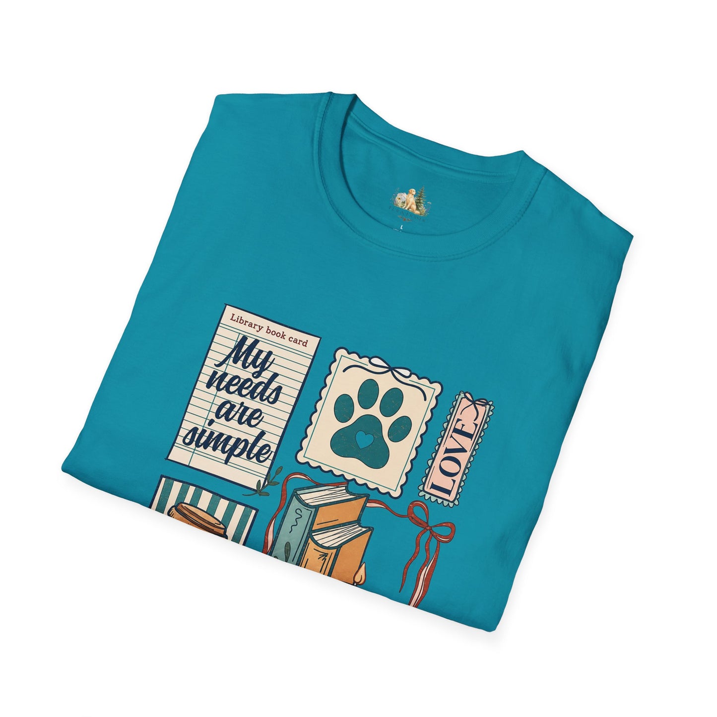T-Shirt — "My Needs Are Simple" Book & Paw Graphic Tee