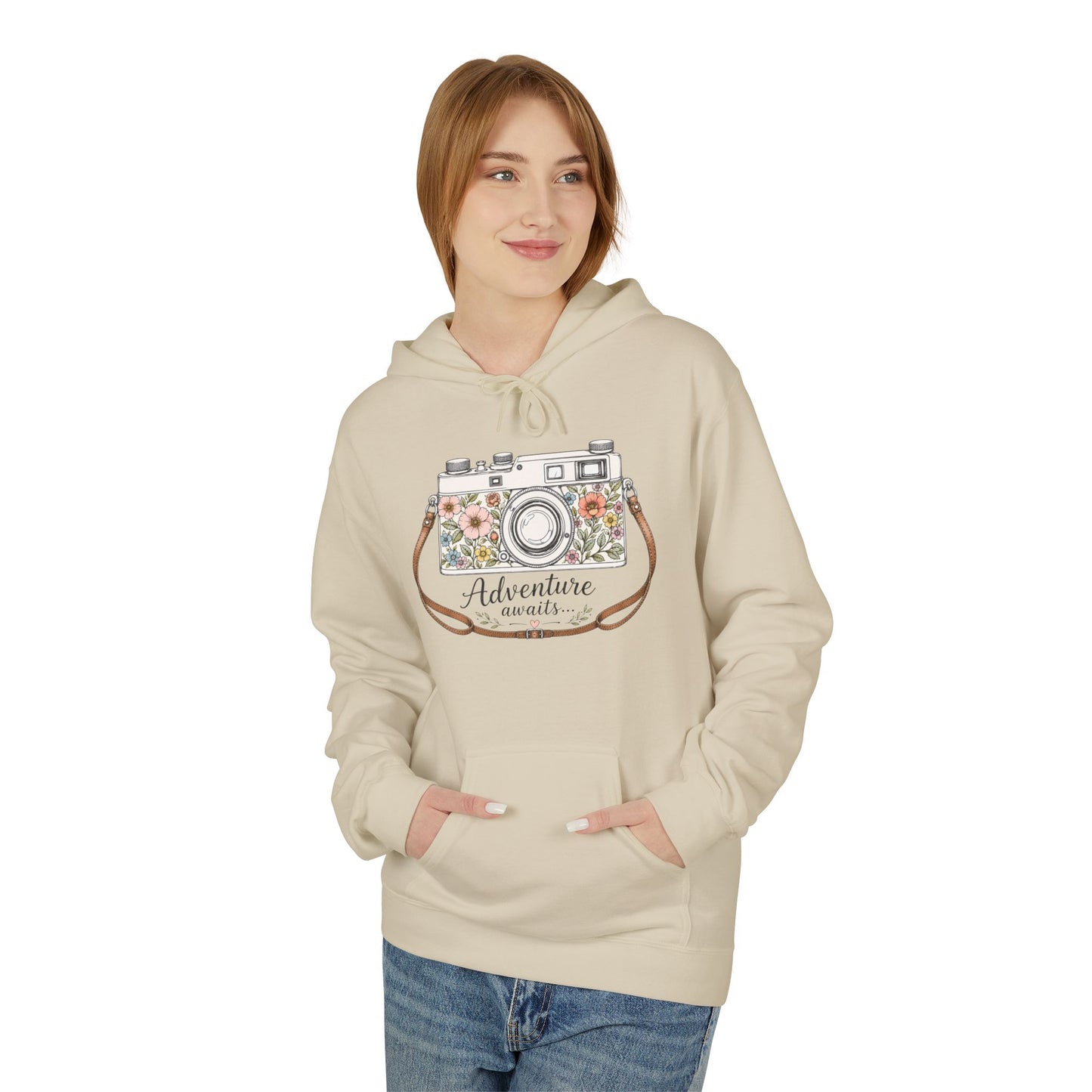 Adventure Camera Hoodie | Vintage Film Camera Illustration, Floral Travel Design