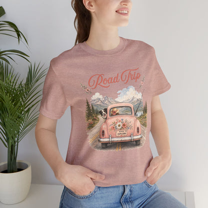 Road Trip Vintage Car T-Shirt — Retro Floral Scenic Drive Tee