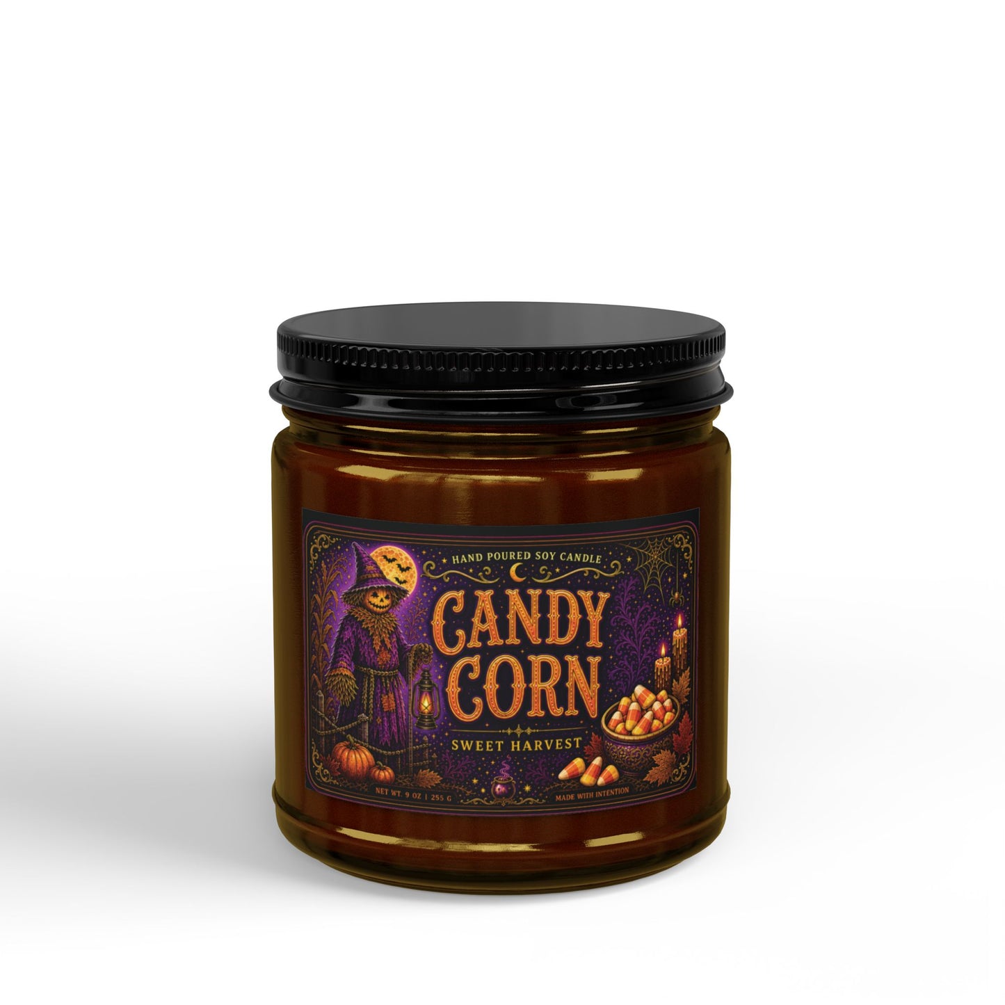 Candy Corn Soy Candle Jar — Autumn Halloween Scented Candle (4oz & 9oz)