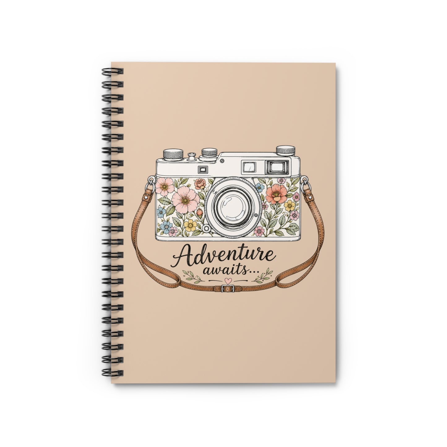 Floral Camera Adventure Awaits Notebook | Spiral Ruled Notebook