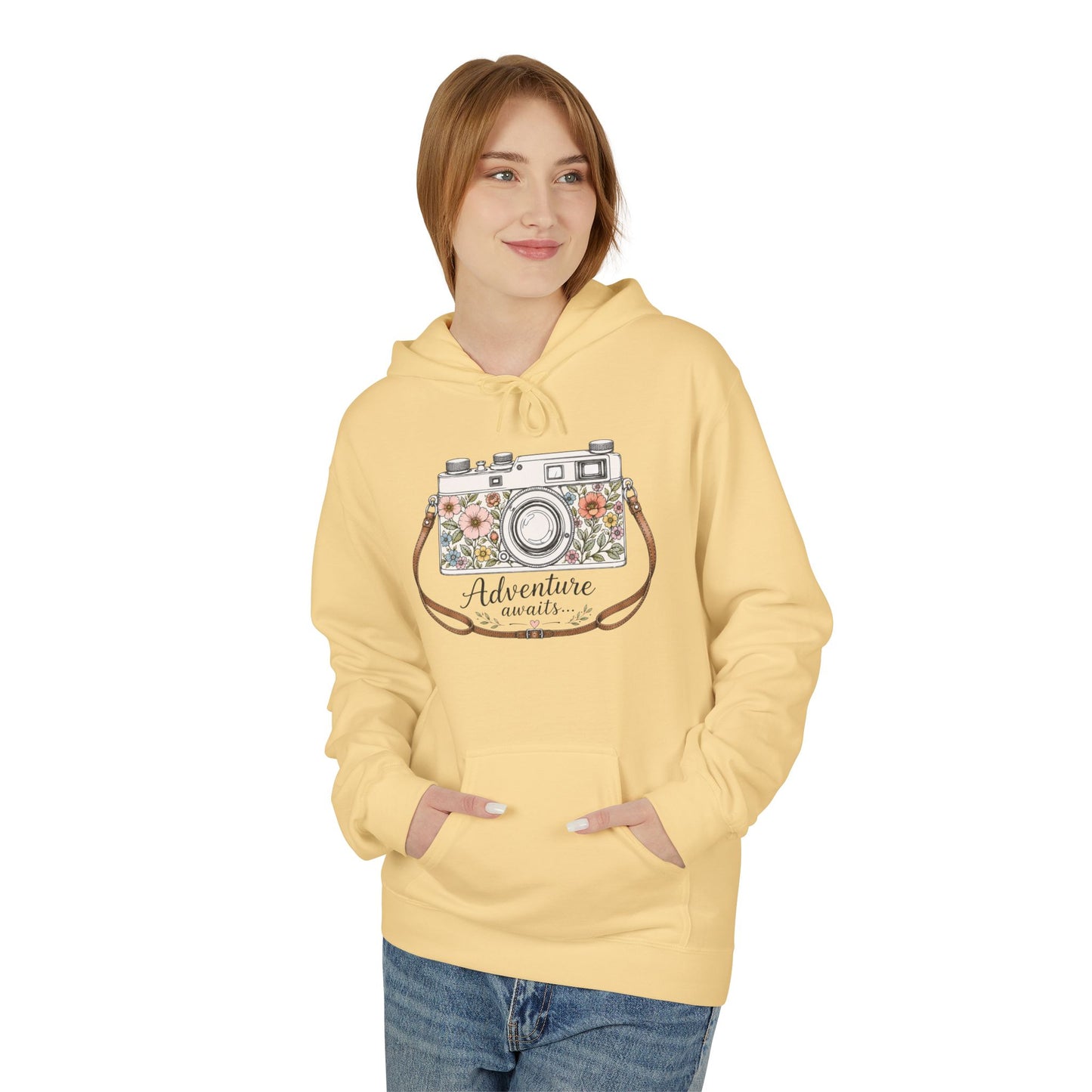 Adventure Camera Hoodie | Vintage Film Camera Illustration, Floral Travel Design
