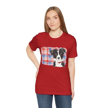 Plaid Pup Graphic Tee — Border Collie Watercolor Shirt