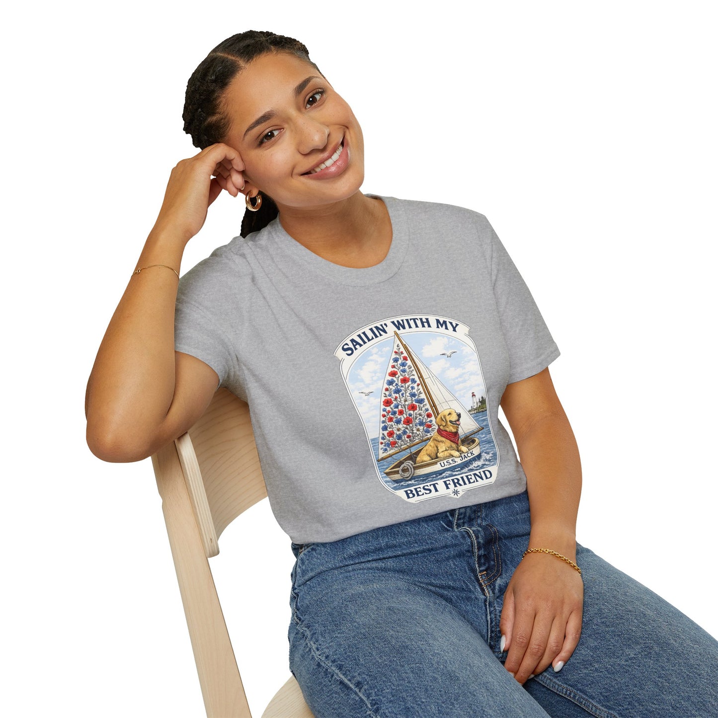 Sailing With My Best Friend dog sailboat T-Shirt | nautical pet lover tee (Light Weight, Ultra Soft Tee)