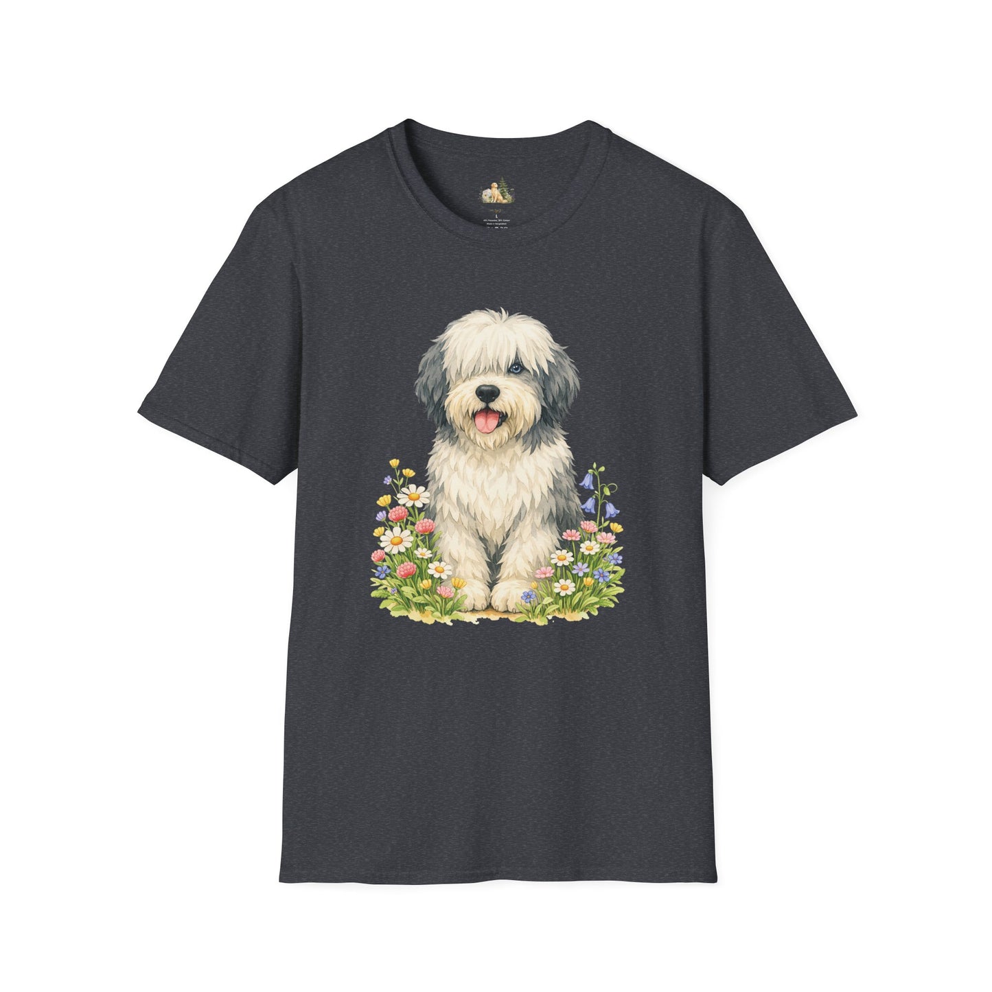 Old English Sheepdog Floral Tee — Cute Dog T‑Shirt for Dog Lovers (Light Weight, Ultra Soft Tee)