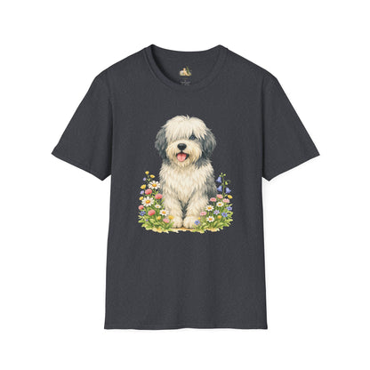 Old English Sheepdog Floral Tee — Cute Dog T‑Shirt for Dog Lovers (Light Weight, Ultra Soft Tee)