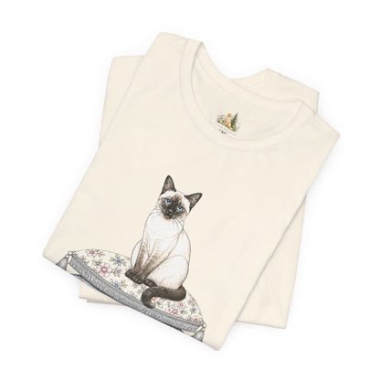 Siamese Cat on Floral Pillows T-Shirt | Vintage Pet Illustration