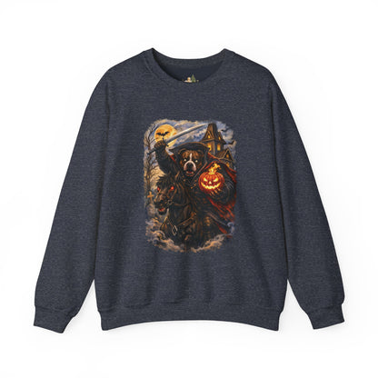 Unisex Halloween Pit Bull Headless Horseman Crewneck Sweatshirt ~ What Tails Lurk Behind The Pines
