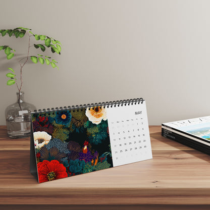 2026 Floral Desk Calendar — Colorful Botanical Desktop Planner (Grid Dates)