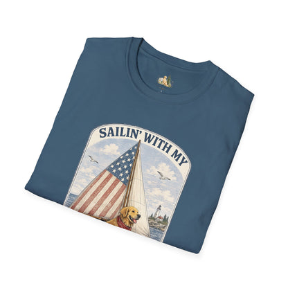 Sailin' With My Best Friend T-Shirt – Patriotic Labrador Dog Sailing Tee (Light Weight, Ultra Soft T-shirt)