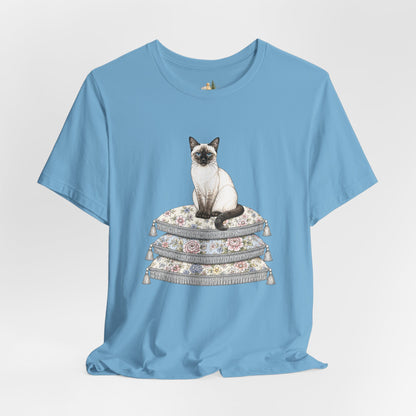 Siamese Cat on Floral Pillows T-Shirt | Vintage Pet Illustration