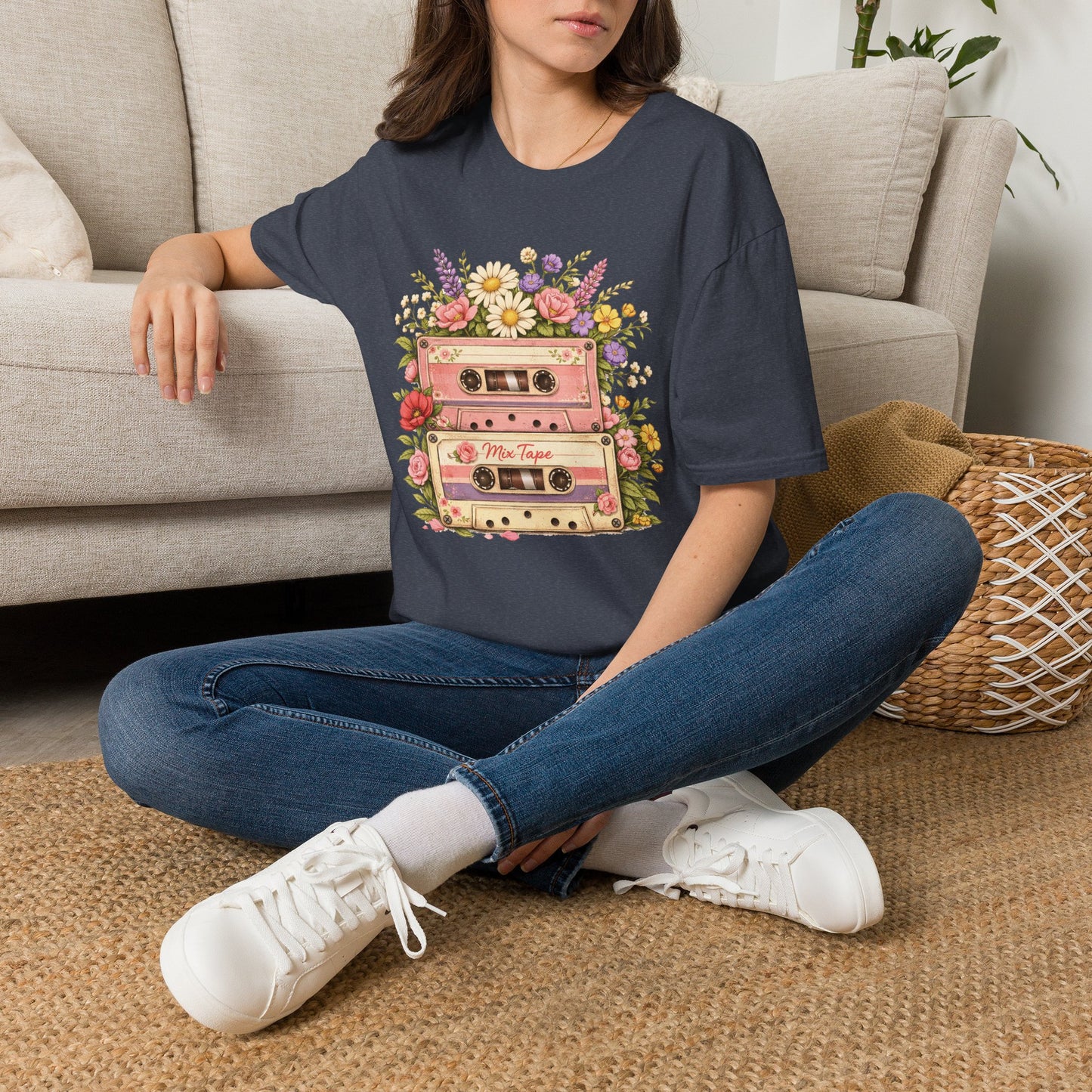 Retro Floral Cassette T-Shirt — Mix Tape Design for Music Lovers (Light Weight Ulta Soft Tee)
