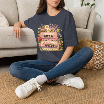 Retro Floral Cassette T-Shirt — Mix Tape Design for Music Lovers (Light Weight Ulta Soft Tee)