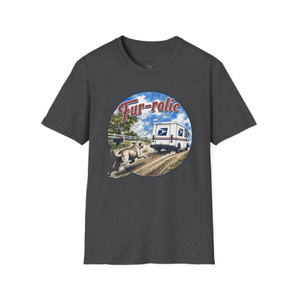Fur-rolic T-Shirt — Postal Mail Truck & Playful Dogs Retro Graphic Tee (Light Weight Ultra Soft Tee)